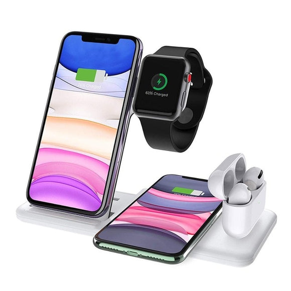4 in 1 Wireless Charger Dock Station for Airpods Pro, Apple Watch, Qi Fast Charging Stand Pad For iPhone and Samsung