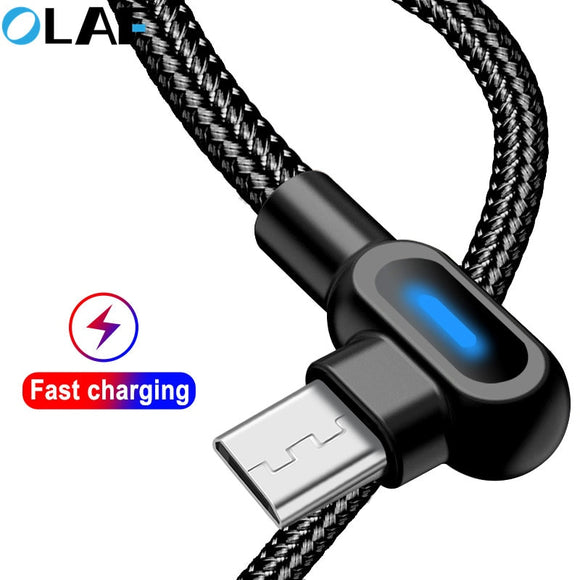 Micro USB 90 degree LED light Fast charging Mobile phone cables For Samsung or Android Micro USB Cable data cords